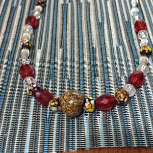 🌟 Beaded necklace with red, clear, multi colored beads